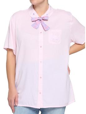 Kawaii Pastel Bunny Bow Girls Woven Button-Up Plus Size, , hi-res