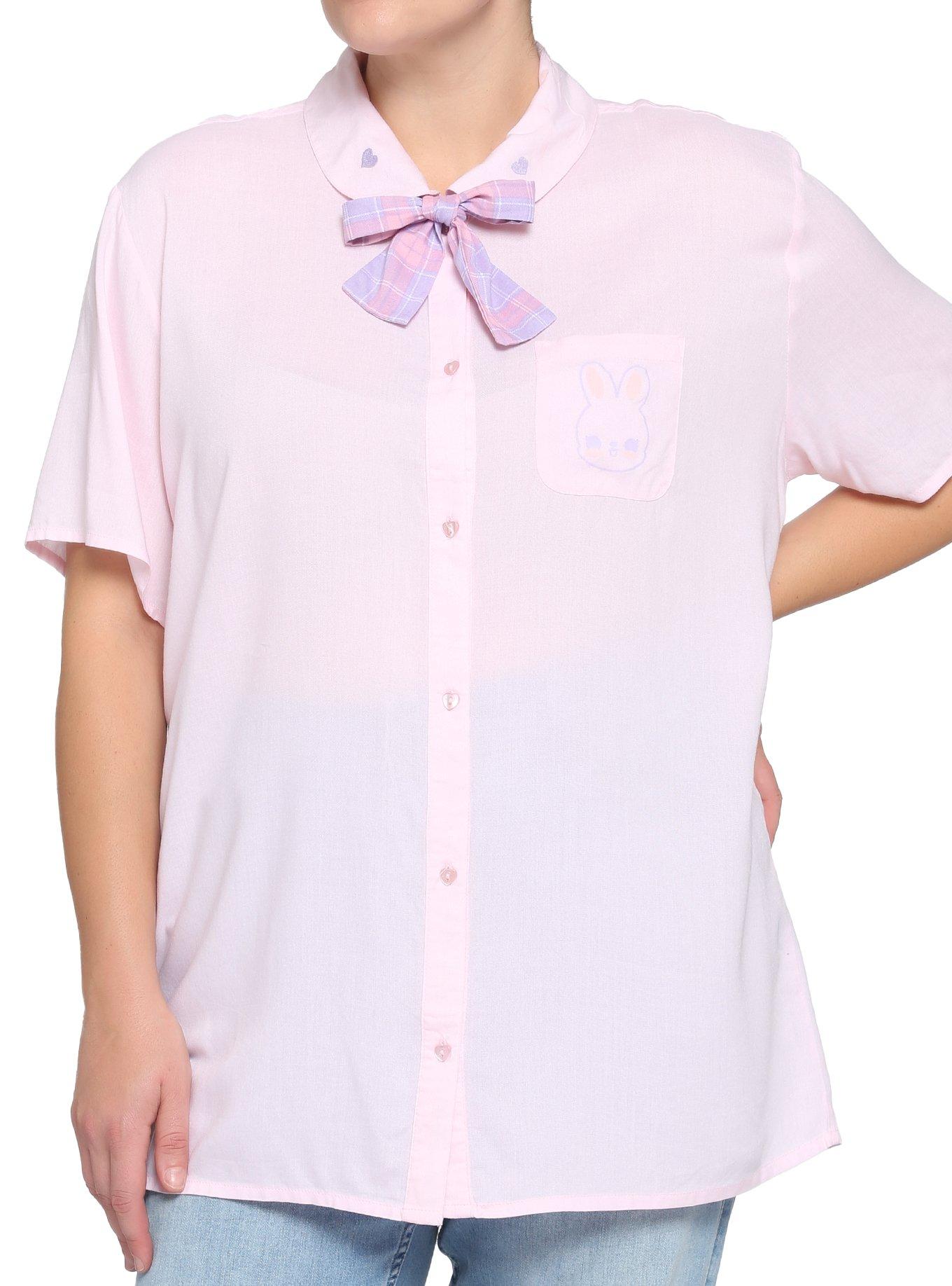 Kawaii Pastel Bunny Bow Girls Woven Button-Up Plus Size, MULTI, hi-res