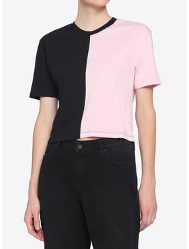 Pink & Black Girls Crop T-Shirt, , hi-res