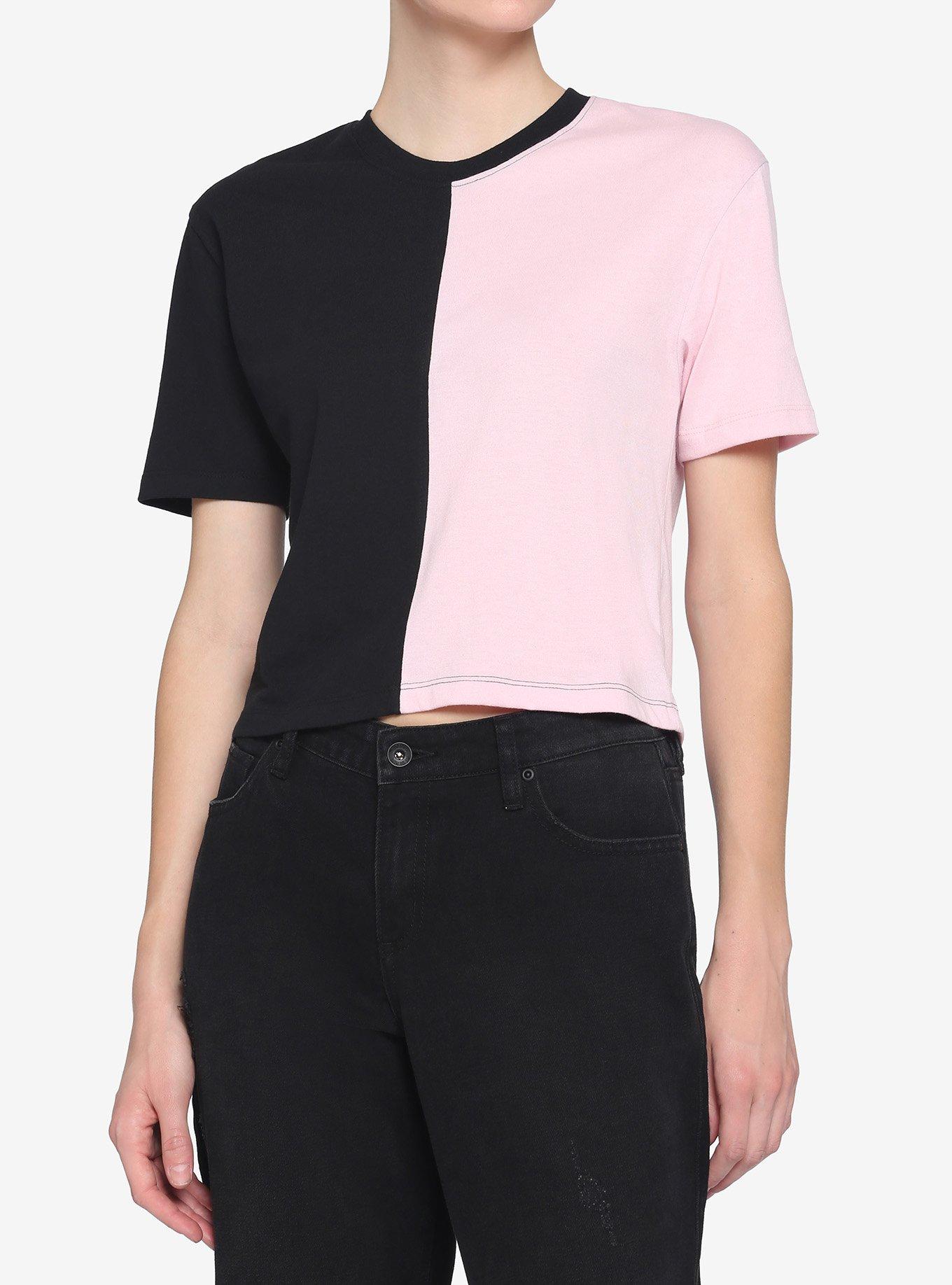 Pink & Black Girls Crop T-Shirt, MULTI, hi-res