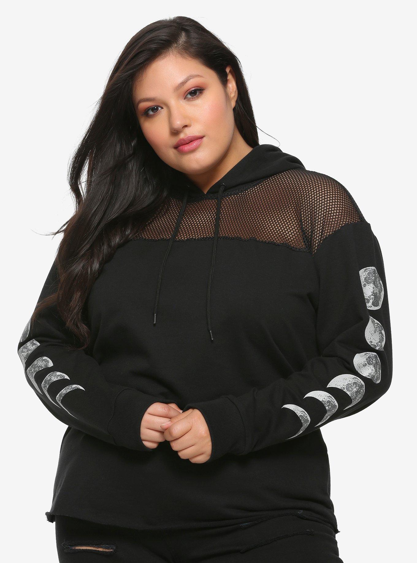 Moon Phases & Mesh Girls Crop Hoodie Plus Size | Hot Topic