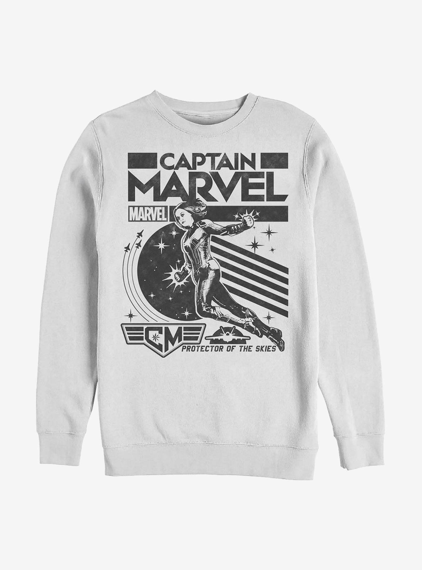 Marvel Captain Marvel Captain Poster Crew Sweatshirt, WHITE, hi-res