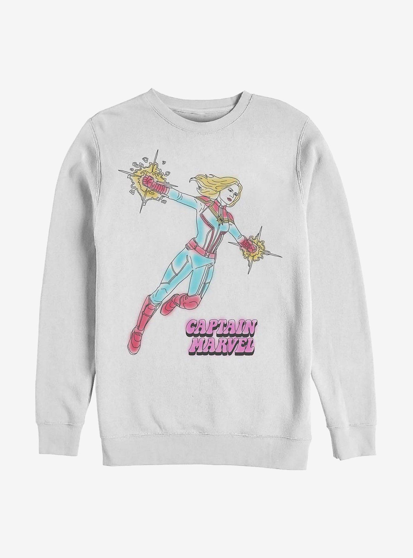 Marvel Captain Marvel Cartoon Crew Sweatshirt, WHITE, hi-res