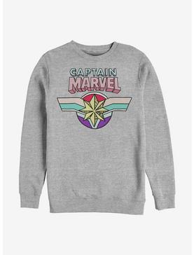 Marvel Captain Marvel Cartoon Logo Crew Sweatshirt, ATH HTR, hi-res