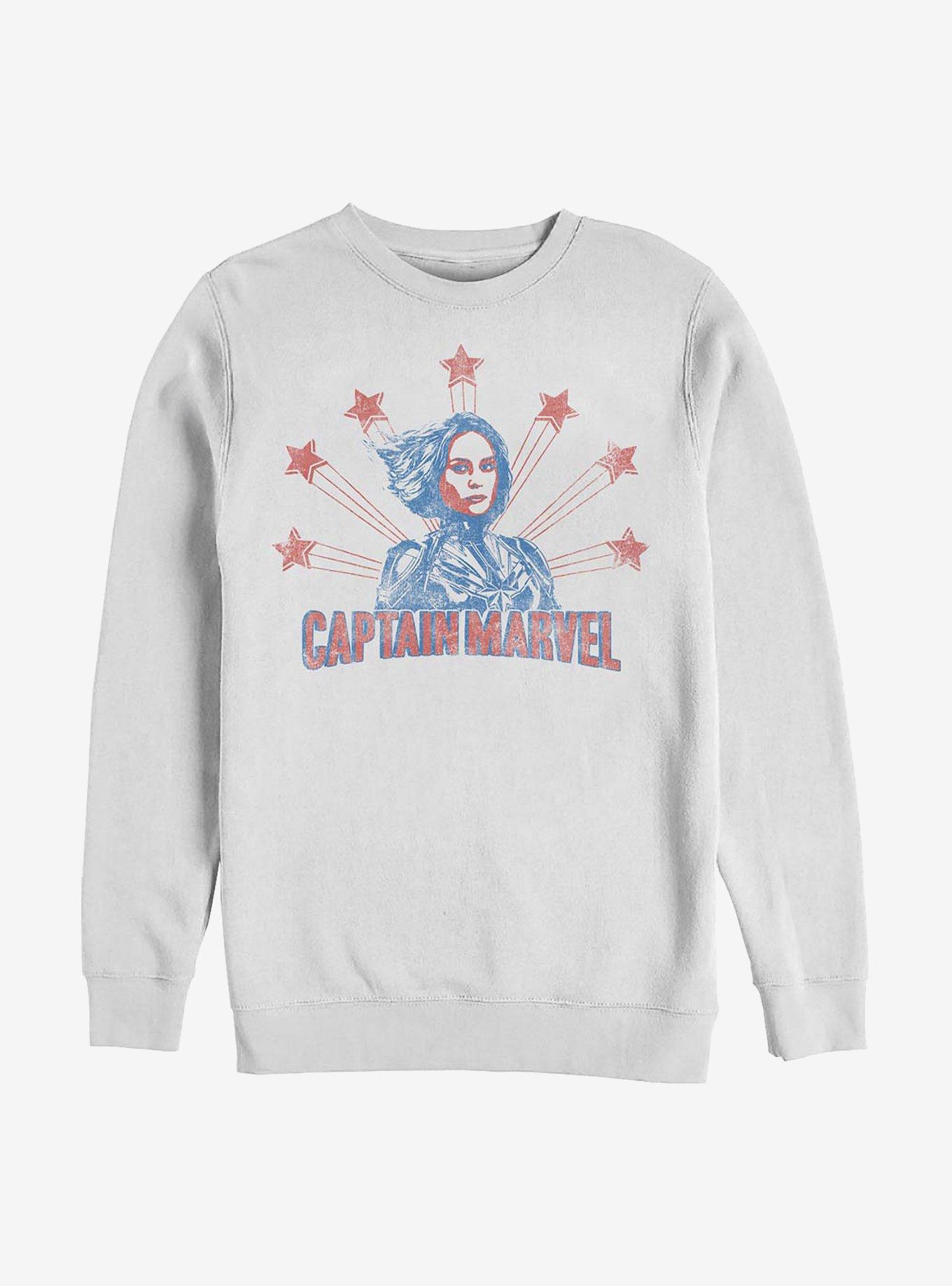 Marvel Captain Marvel Retro Stars Crew Sweatshirt, WHITE, hi-res