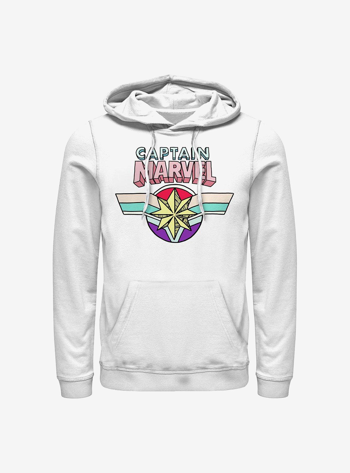 Marvel Captain Marvel Cartoon Logo Hoodie, WHITE, hi-res