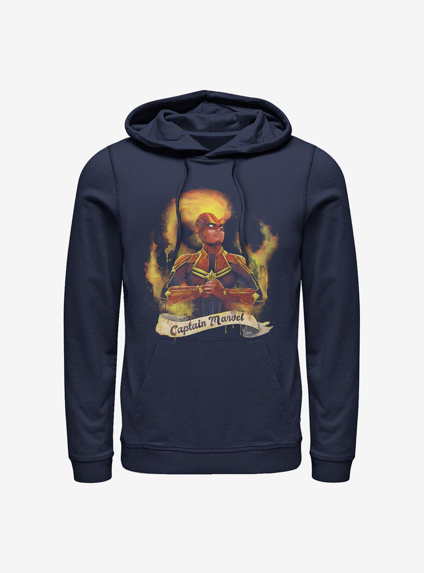 Marvel Captain Marvel Flames Hoodie, NAVY, hi-res