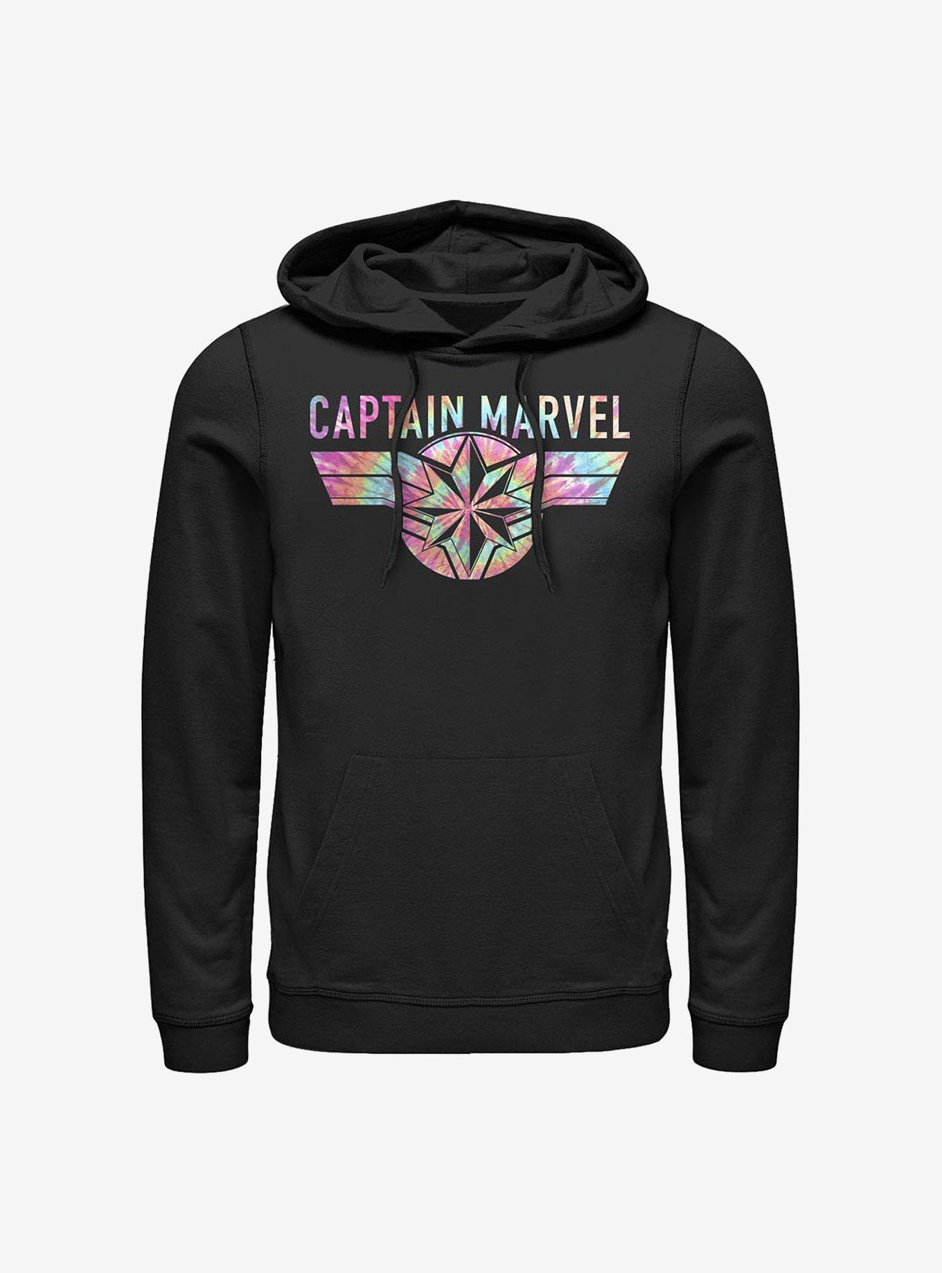 Marvel Captain Marvel Tie Dye Logo Hoodie BLACK Hot Topic