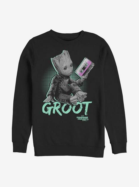 Marvel Guardians Of The Galaxy Neon Baby Groot Crew Sweatshirt - BLACK ...