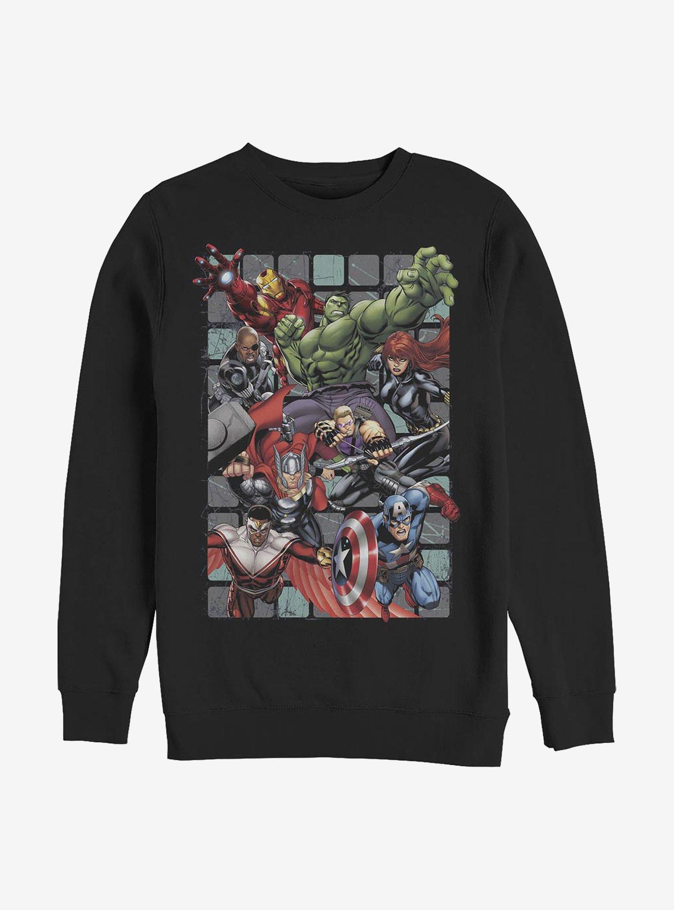 Hot Topic Marvel Avengers Assemble Squares Crew Sweatshirt