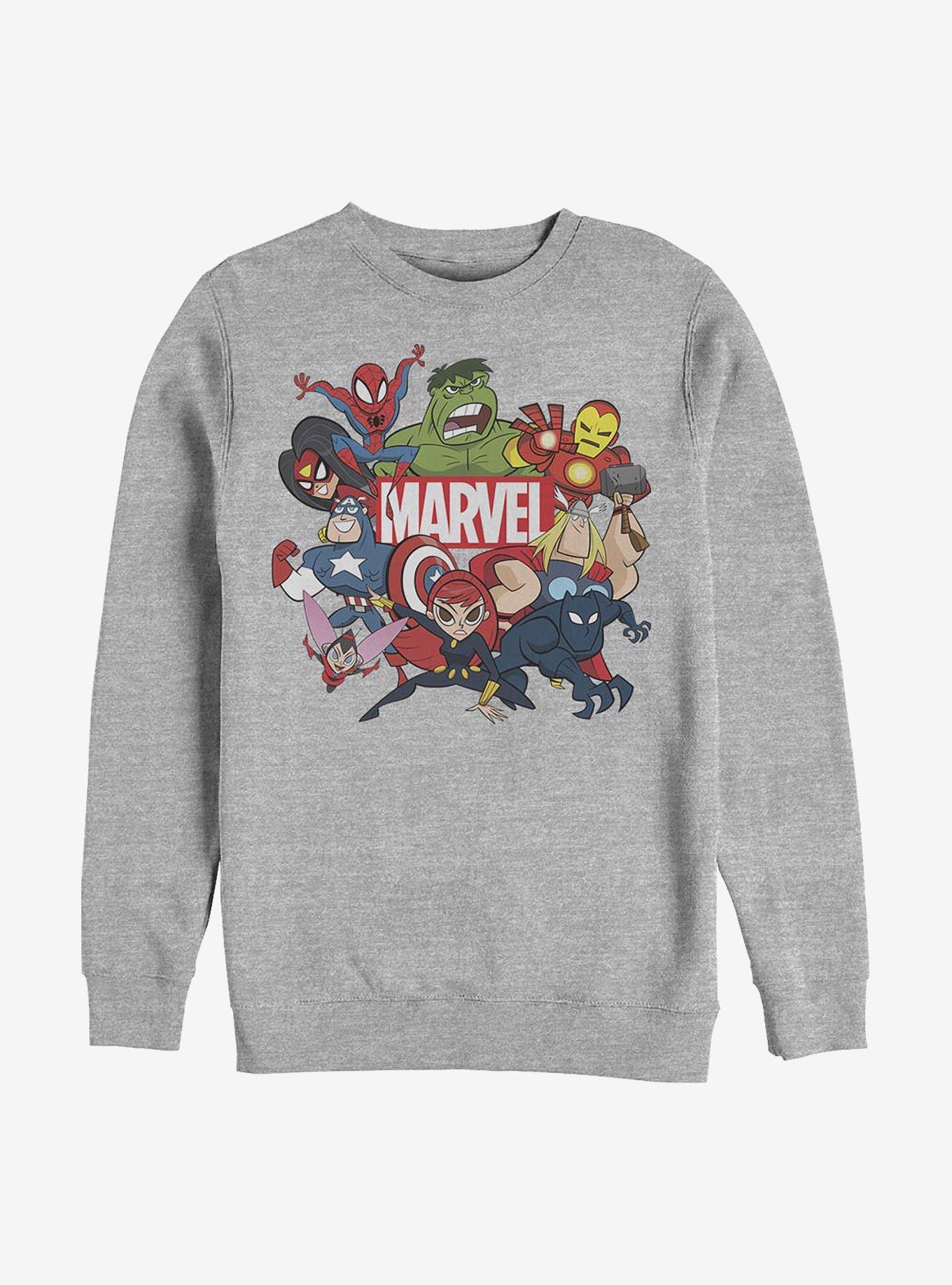 Marvel Avengers Retro Cartoon Group Crew Sweatshirt, , hi-res