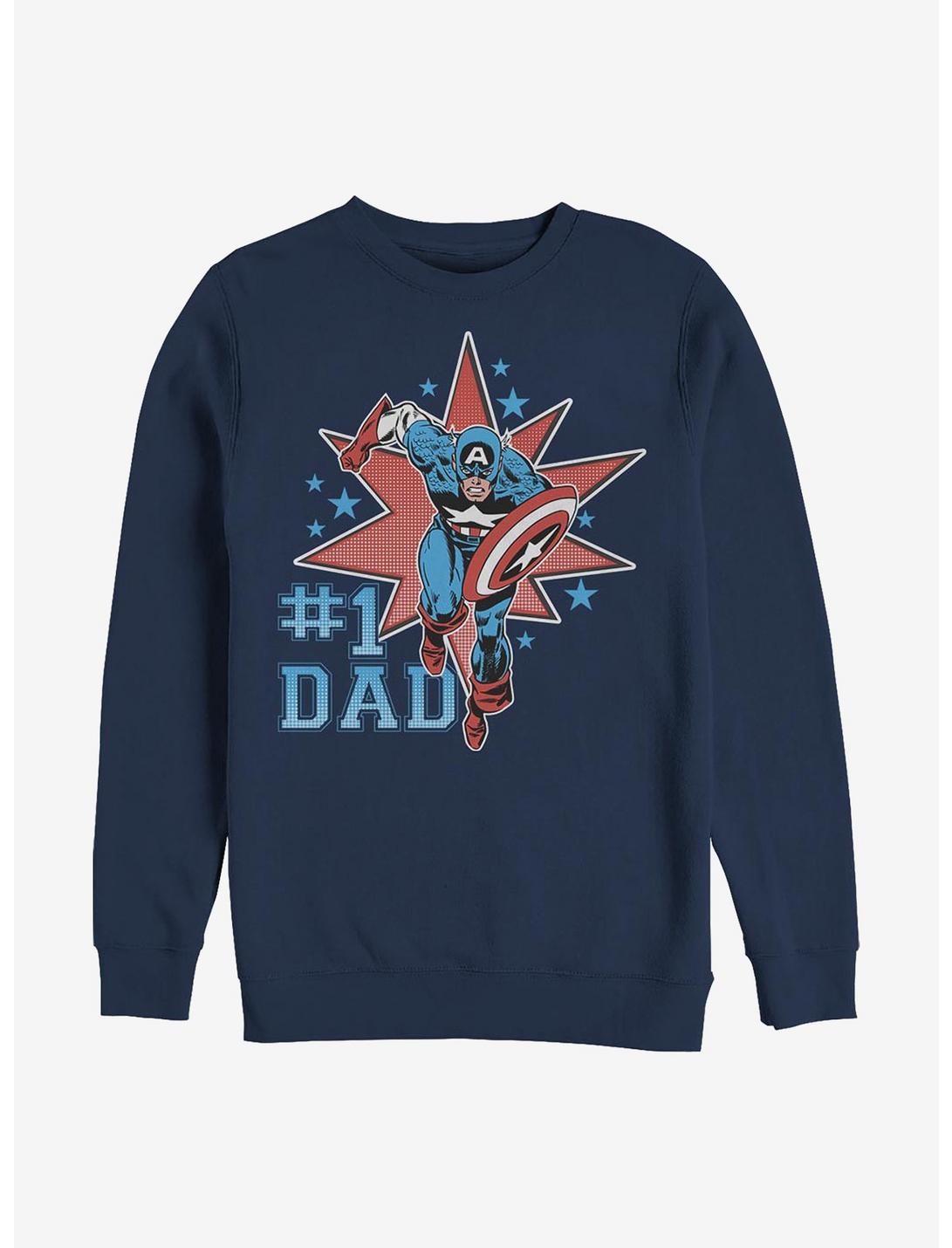 Marvel Captain America Number One Dad Crew Sweatshirt, NAVY, hi-res