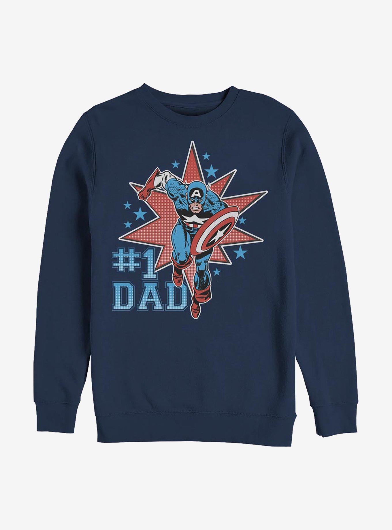 Marvel Captain America Number One Dad Crew Sweatshirt, NAVY, hi-res