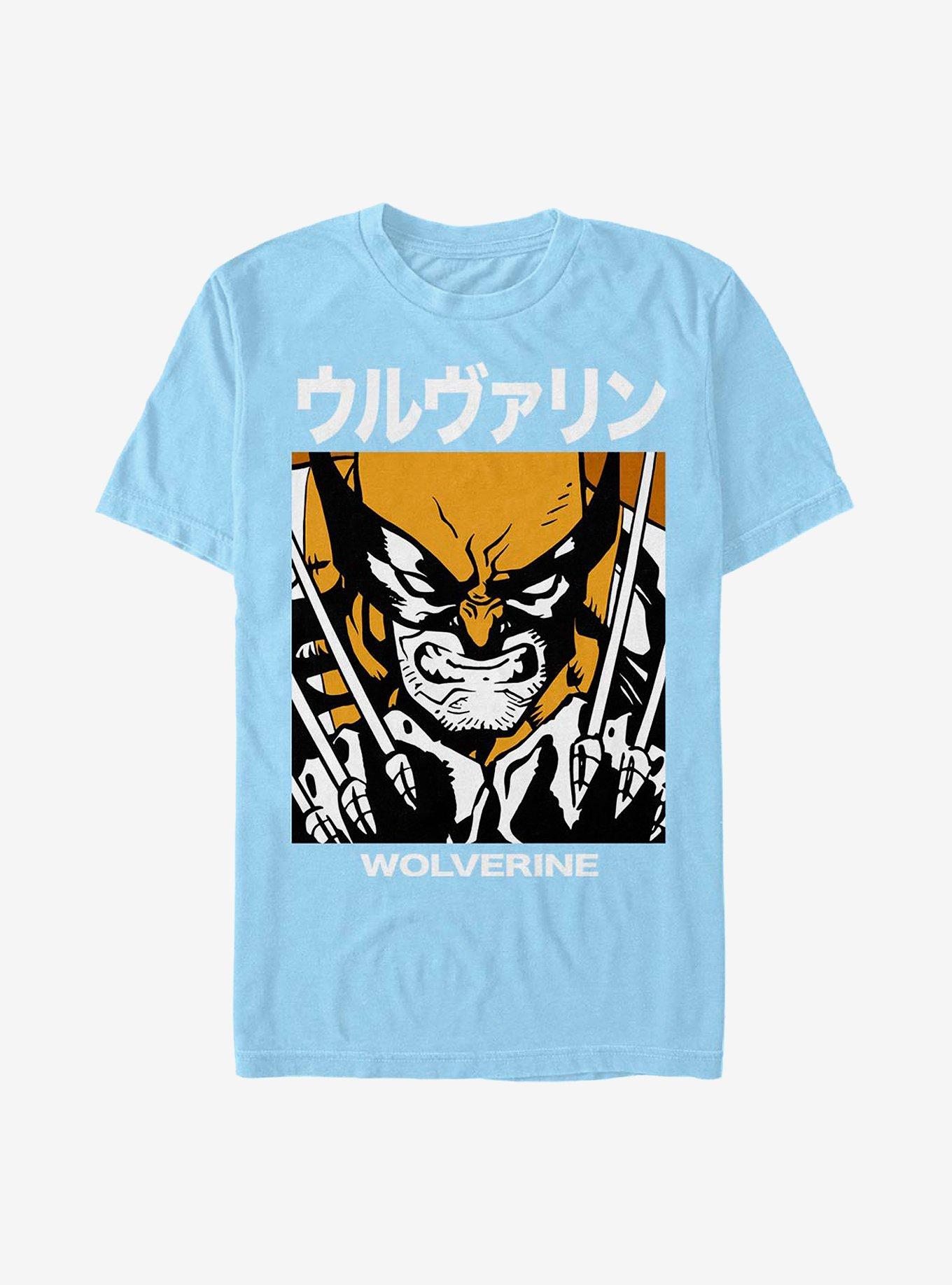 Marvel Wolverine Japanese Text Block T-Shirt, LT BLUE, hi-res