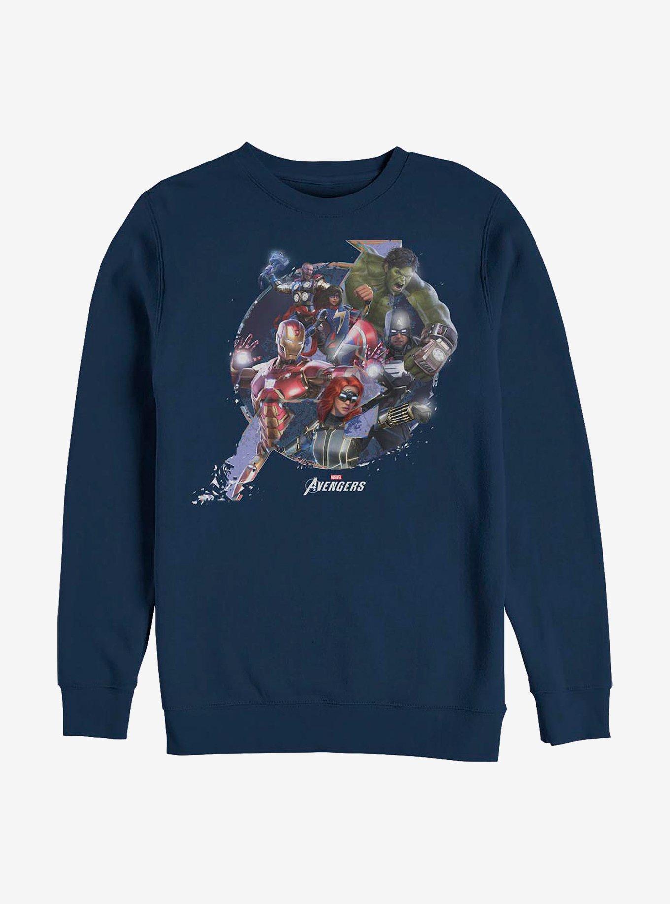 Marvel Avengers Logo Fill Crew Sweatshirt, NAVY, hi-res