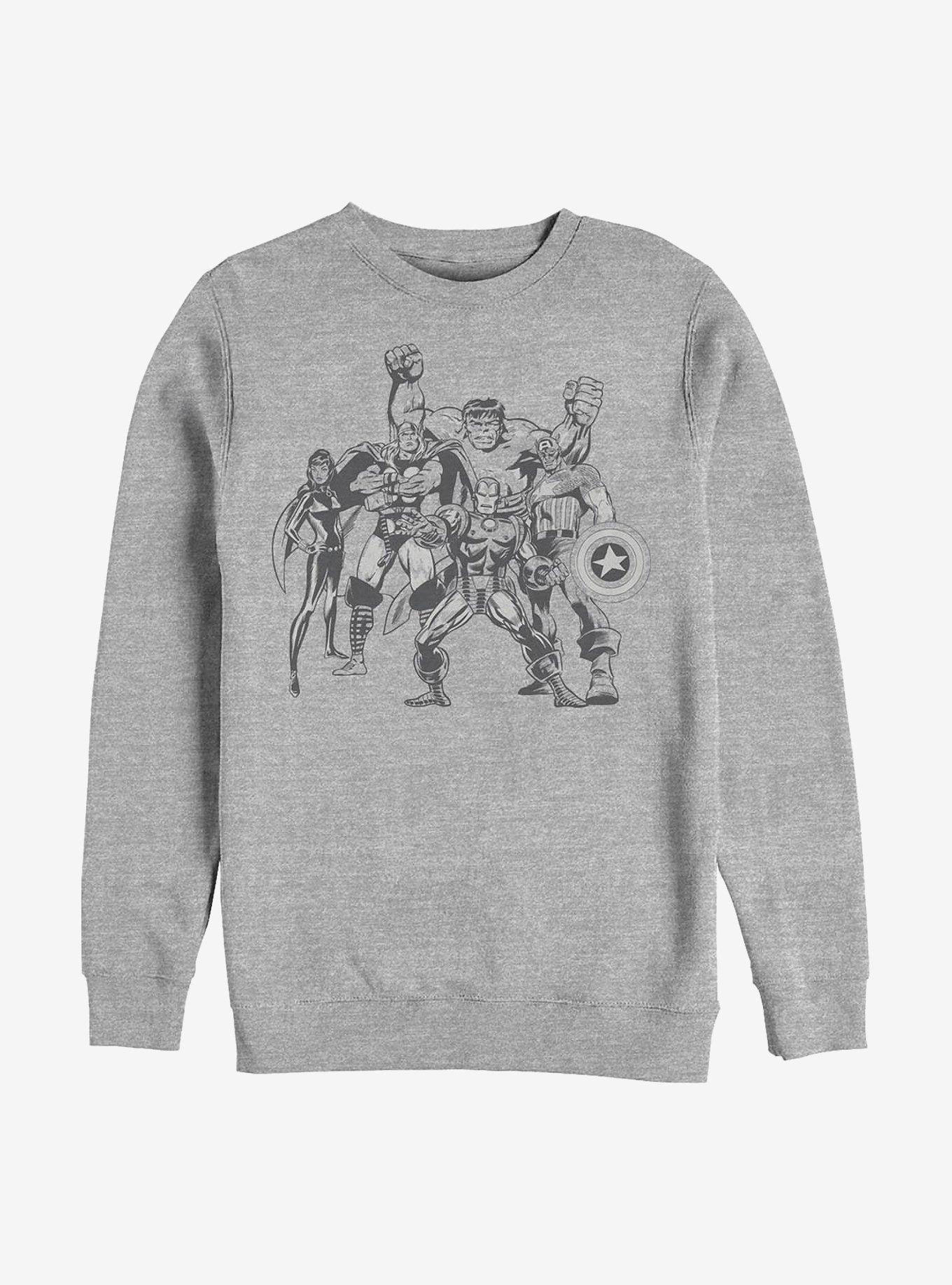 Marvel Avengers Retro Group Crew Sweatshirt, ATH HTR, hi-res