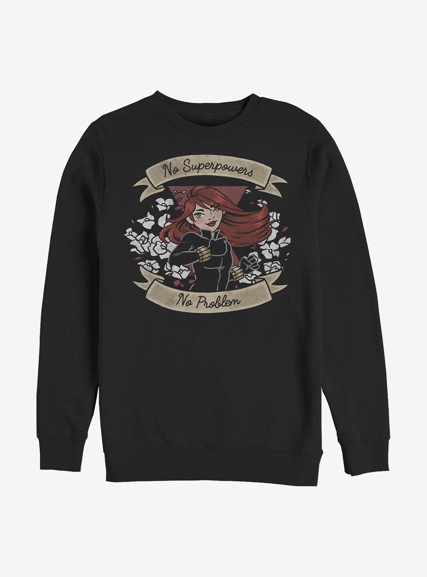 Marvel Black Widow No Superpowers No Problem Crew Sweatshirt, BLACK, hi-res