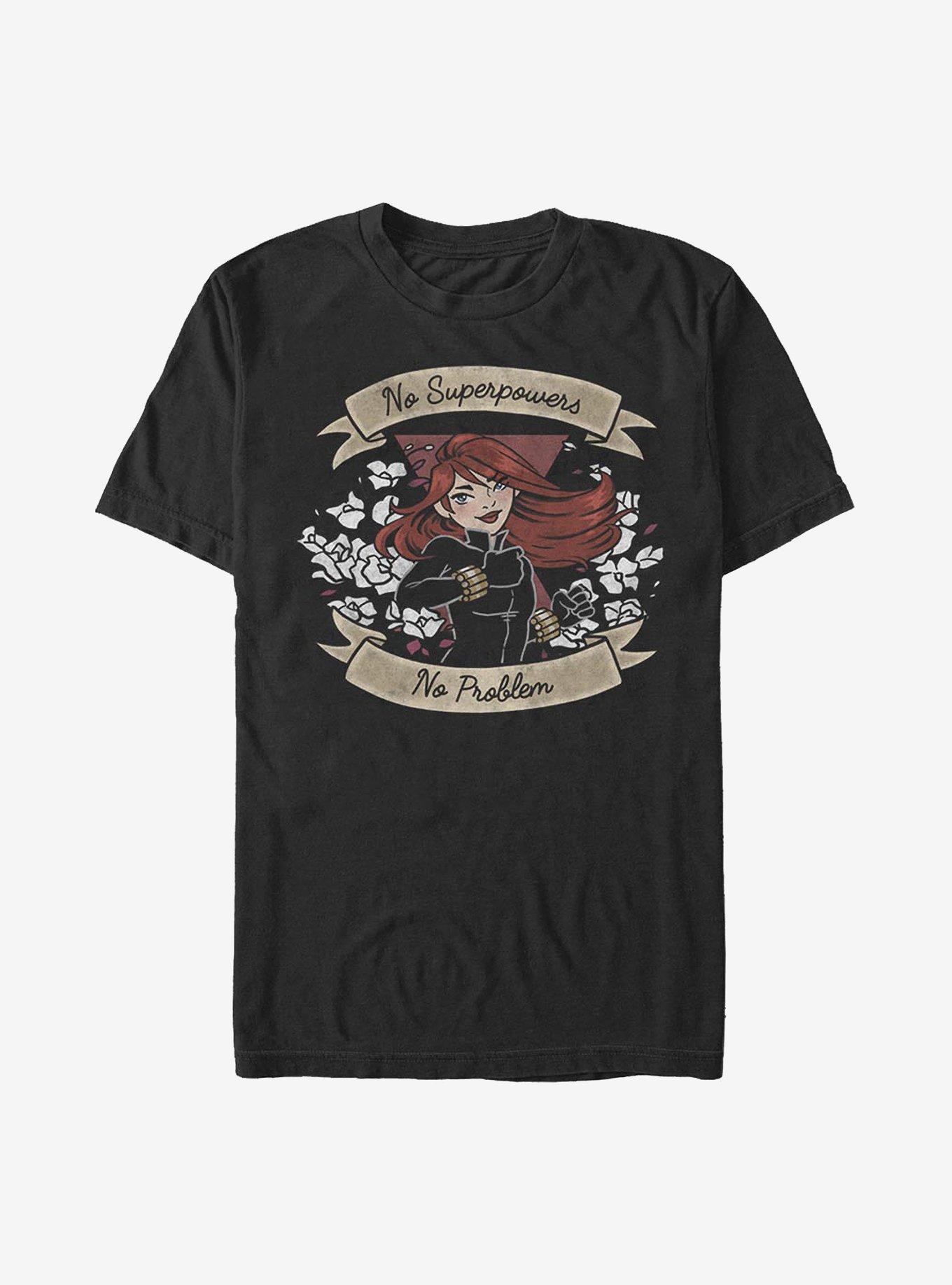 Marvel Black Widow No Superpowers No Problem T-Shirt, BLACK, hi-res