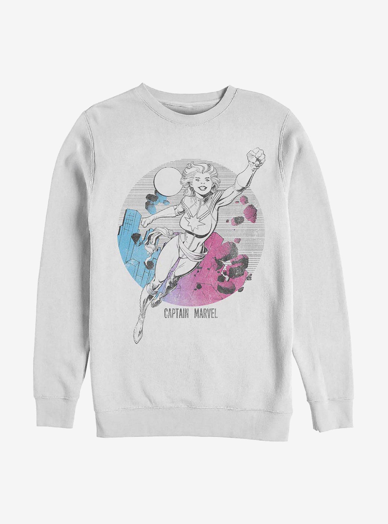 Marvel Captain Marvel Comic Cityscape Crew Sweatshirt, , hi-res