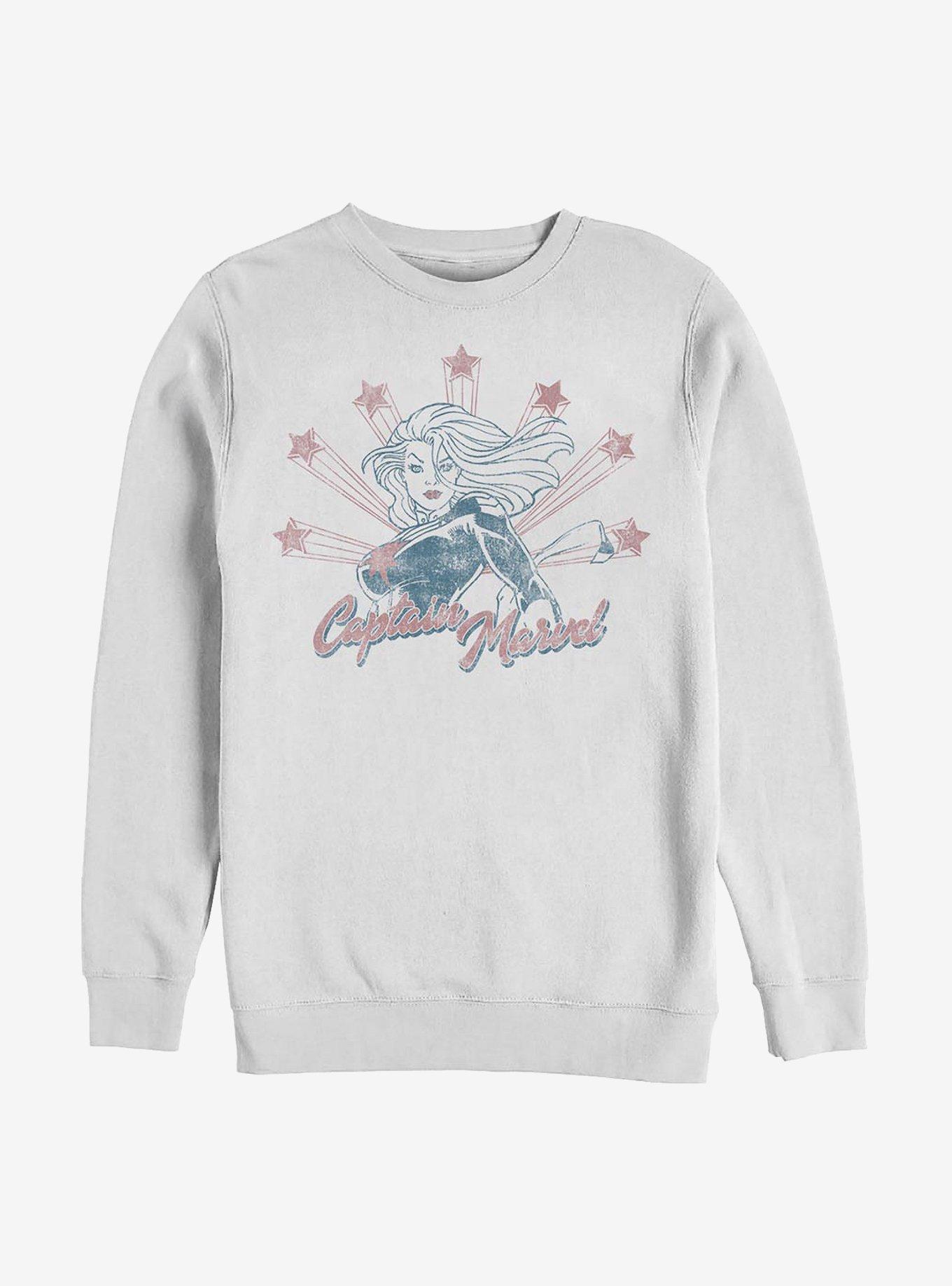 Marvel Captain Marvel Retro Stars Crew Sweatshirt, WHITE, hi-res