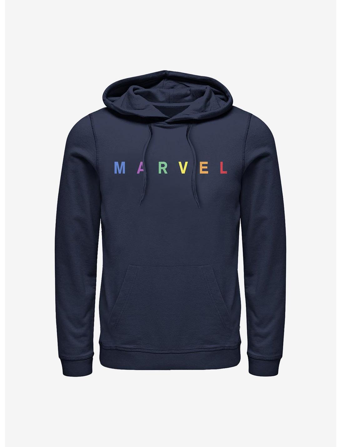 Marvel Simple Logo Rainbow Emblem Hoodie, NAVY, hi-res