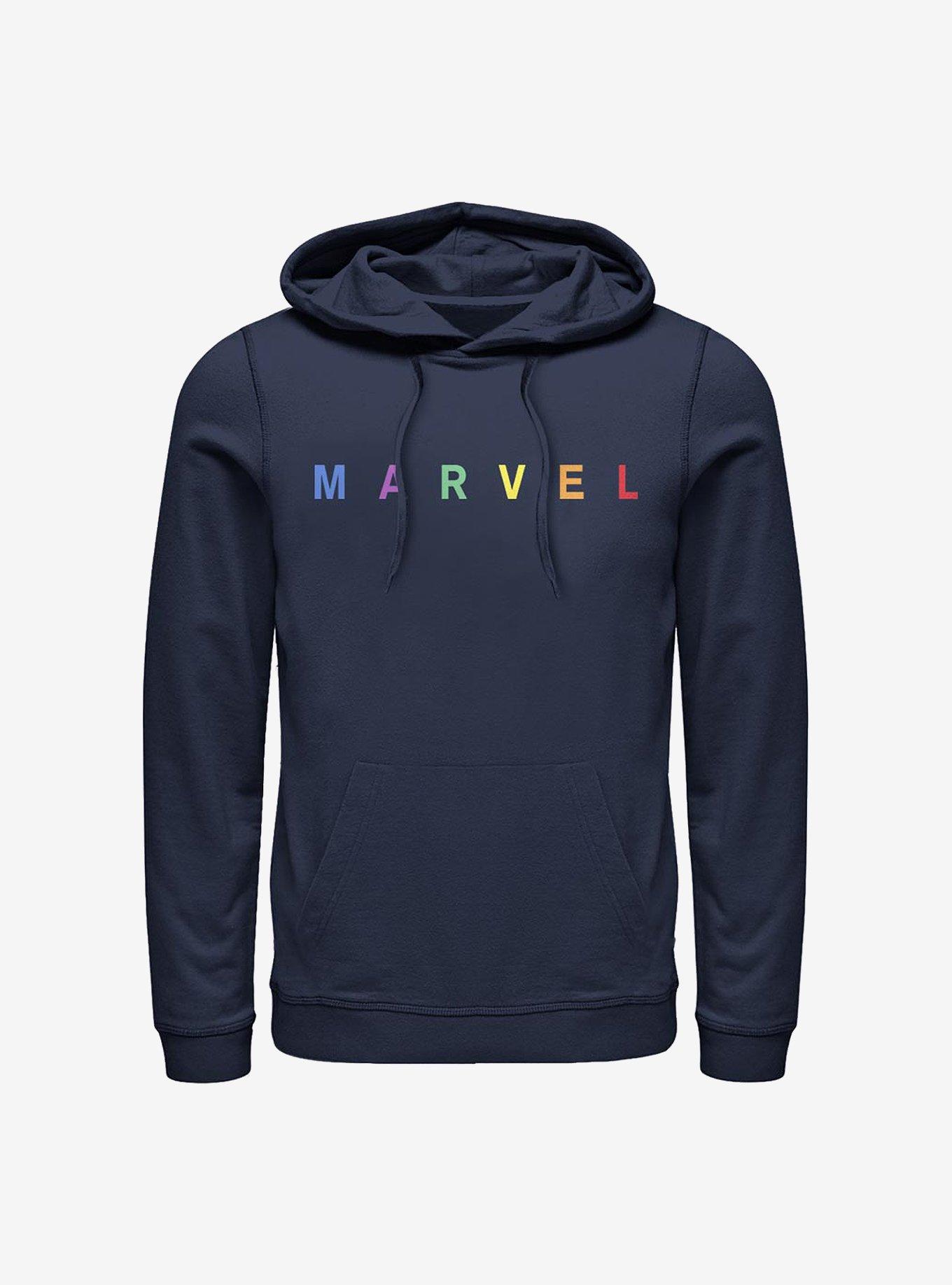 Marvel Simple Logo Rainbow Emblem Hoodie, NAVY, hi-res