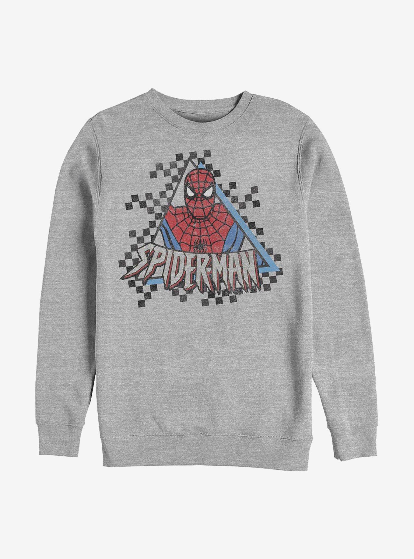 Marvel Spider-Man Spider Checkered Crew Sweatshirt, ATH HTR, hi-res