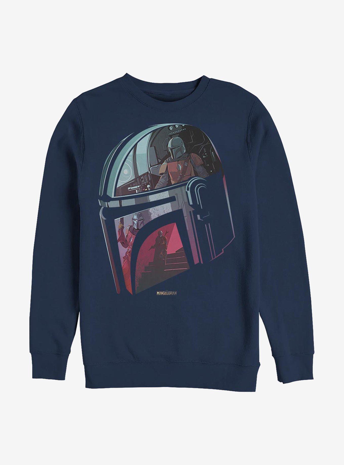 Star Wars The Mandalorian Helmet Explanation Crew Sweatshirt, NAVY, hi-res