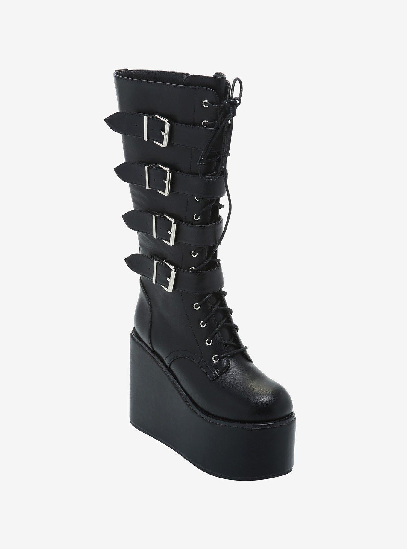 black buckle platform boots