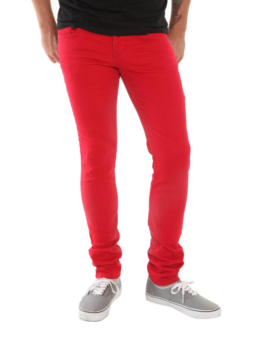 XXX RUDE Bright Red Wash Skinny Fit Jeans, RED, hi-res