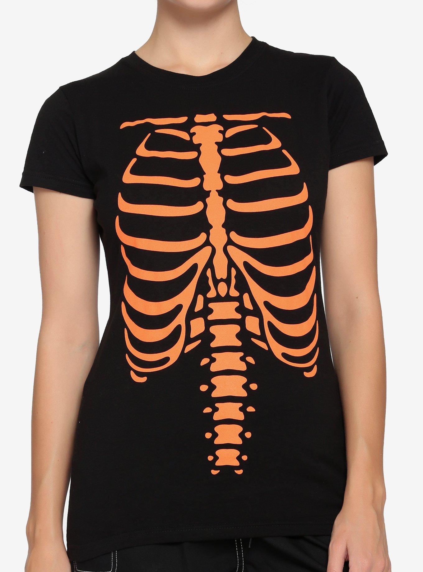 Orange & Black Rib Cage Girls T-Shirt, ORANGE, hi-res