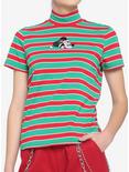 Disney Holiday Stripe Mock Neck Girls T-Shirt, RED, hi-res