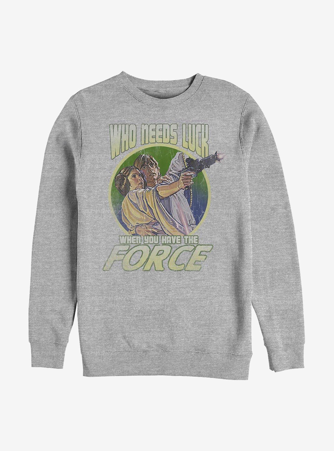 Star Wars Who Needs Luck Luke And Leia Sweatshirt, ATH HTR, hi-res