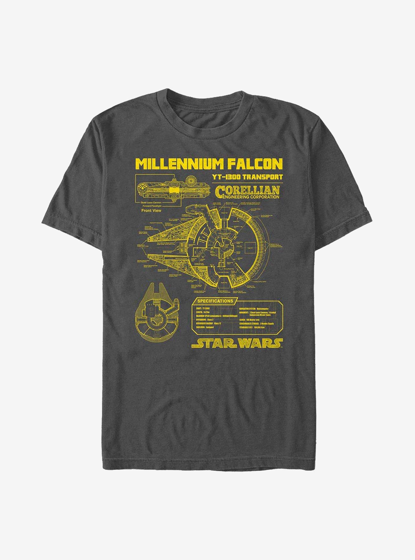 Star Wars Falcon Schematic T-Shirt, CHARCOAL, hi-res