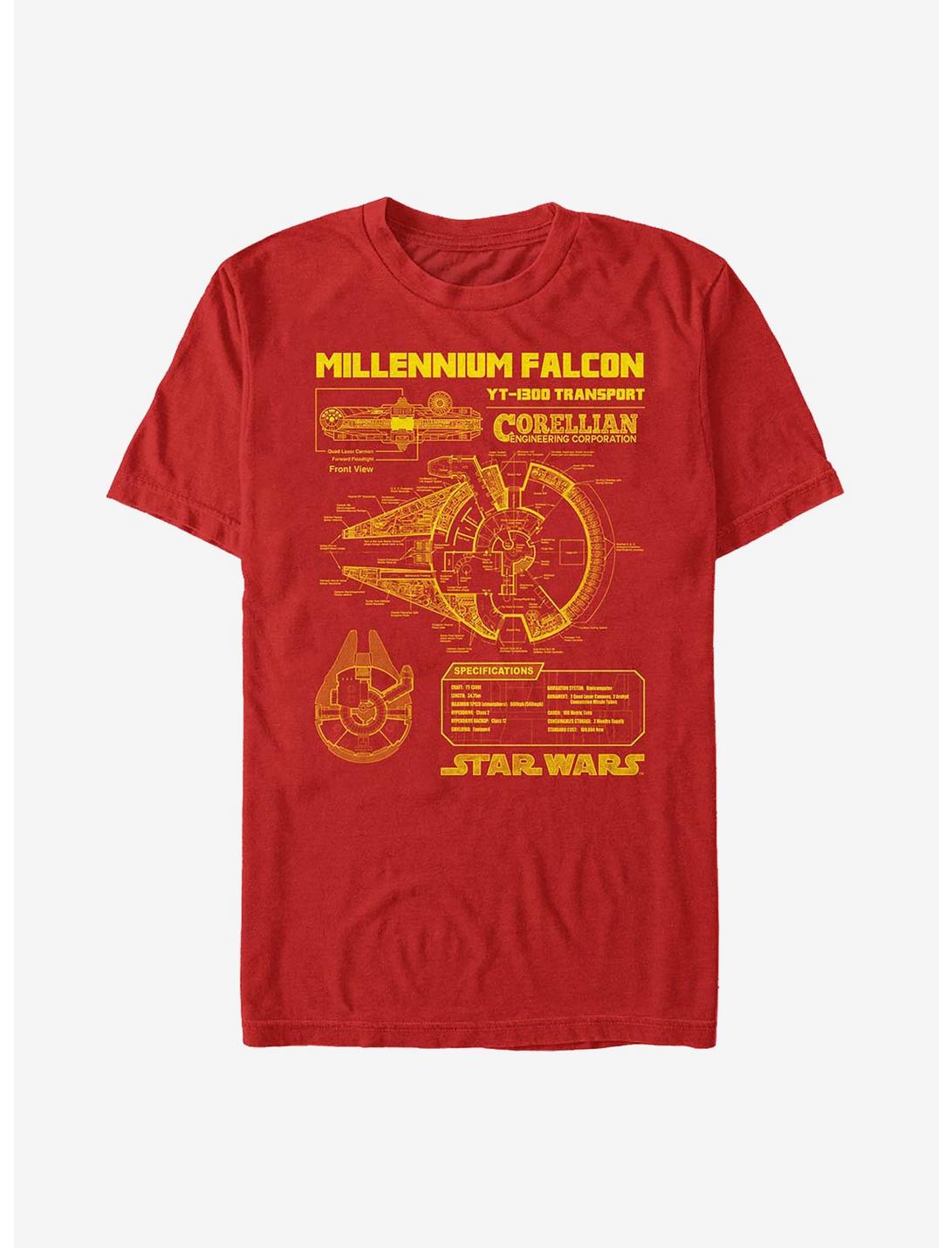 Star Wars Falcon Schematic T-Shirt, RED, hi-res