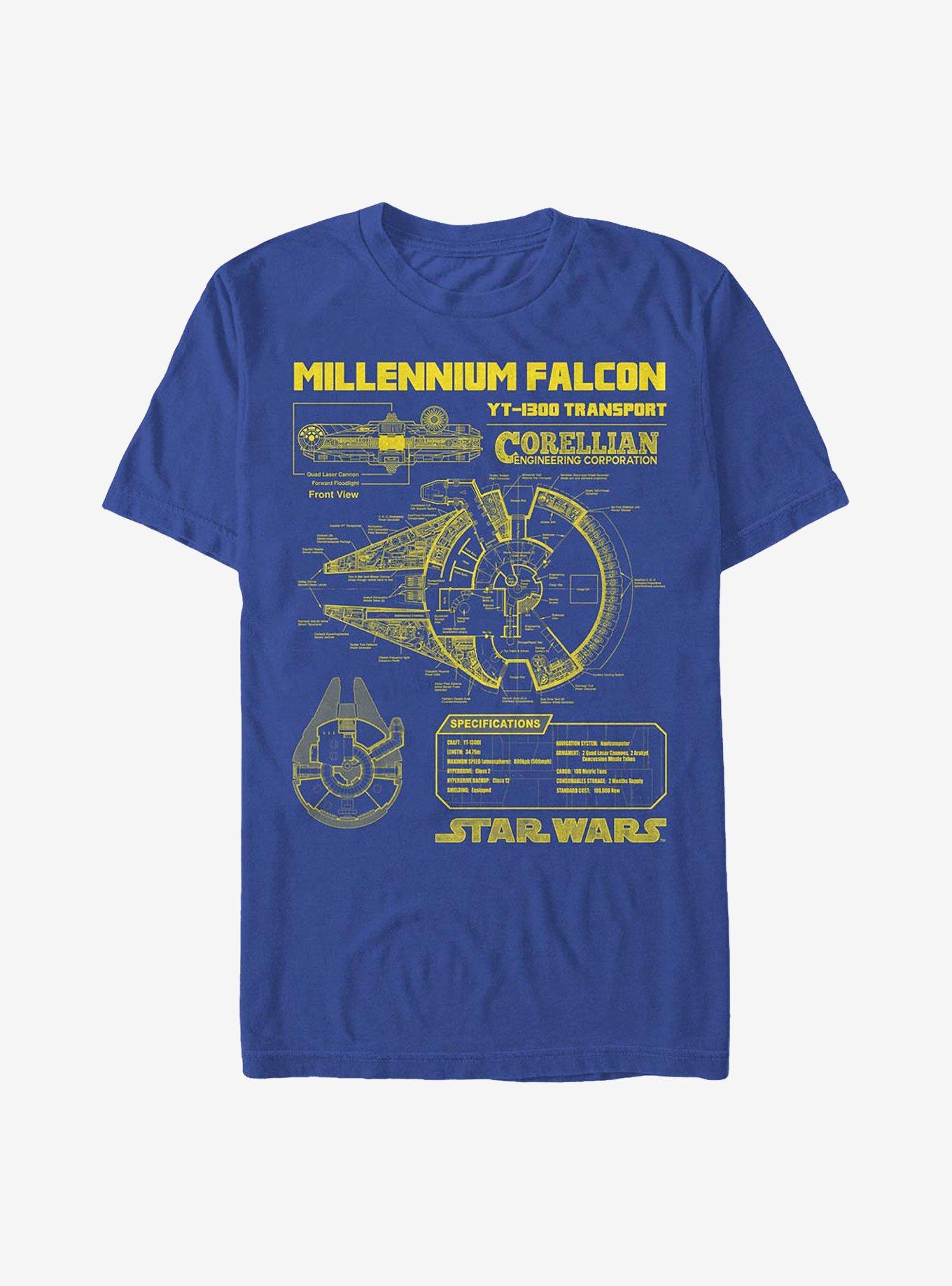 Star Wars Falcon Schematic T-Shirt, ROYAL, hi-res