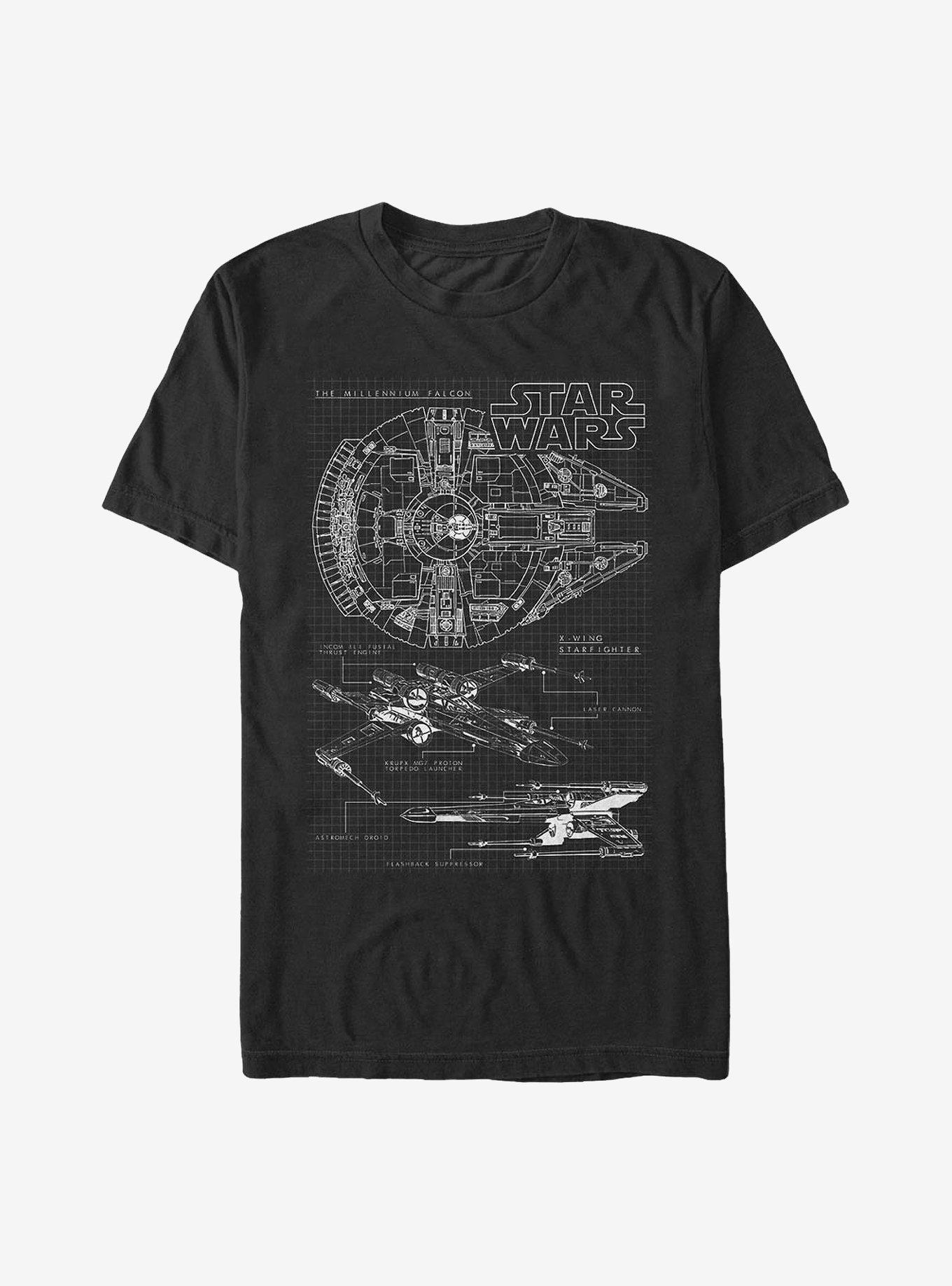 Star Wars Ship Schematics T-Shirt, BLACK, hi-res