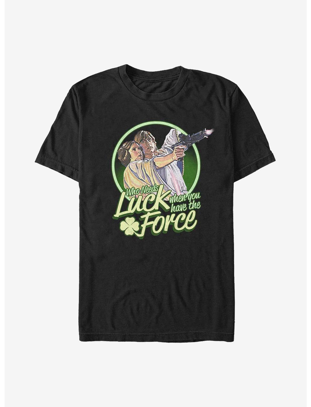 Star Wars Who Needs Luck When You Have The Force Luke And Leia T-Shirt, BLACK, hi-res
