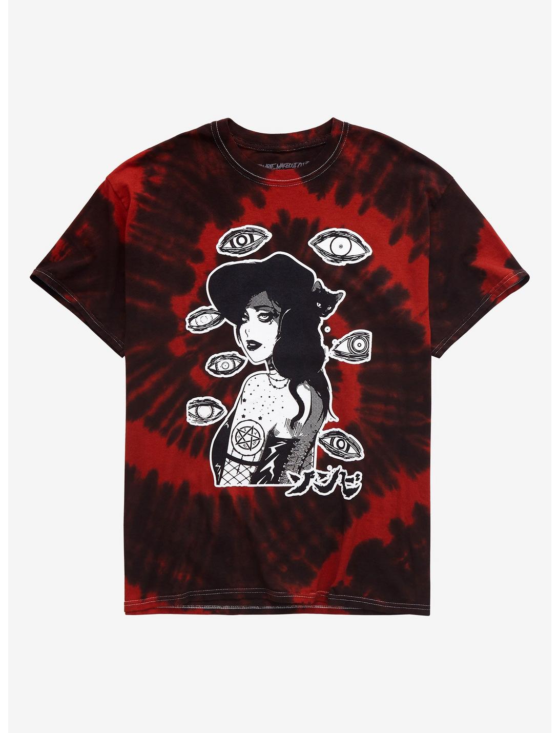 Zombie Makeout Club Witch Eyes Red & Black Wash T-Shirt, MULTI, hi-res