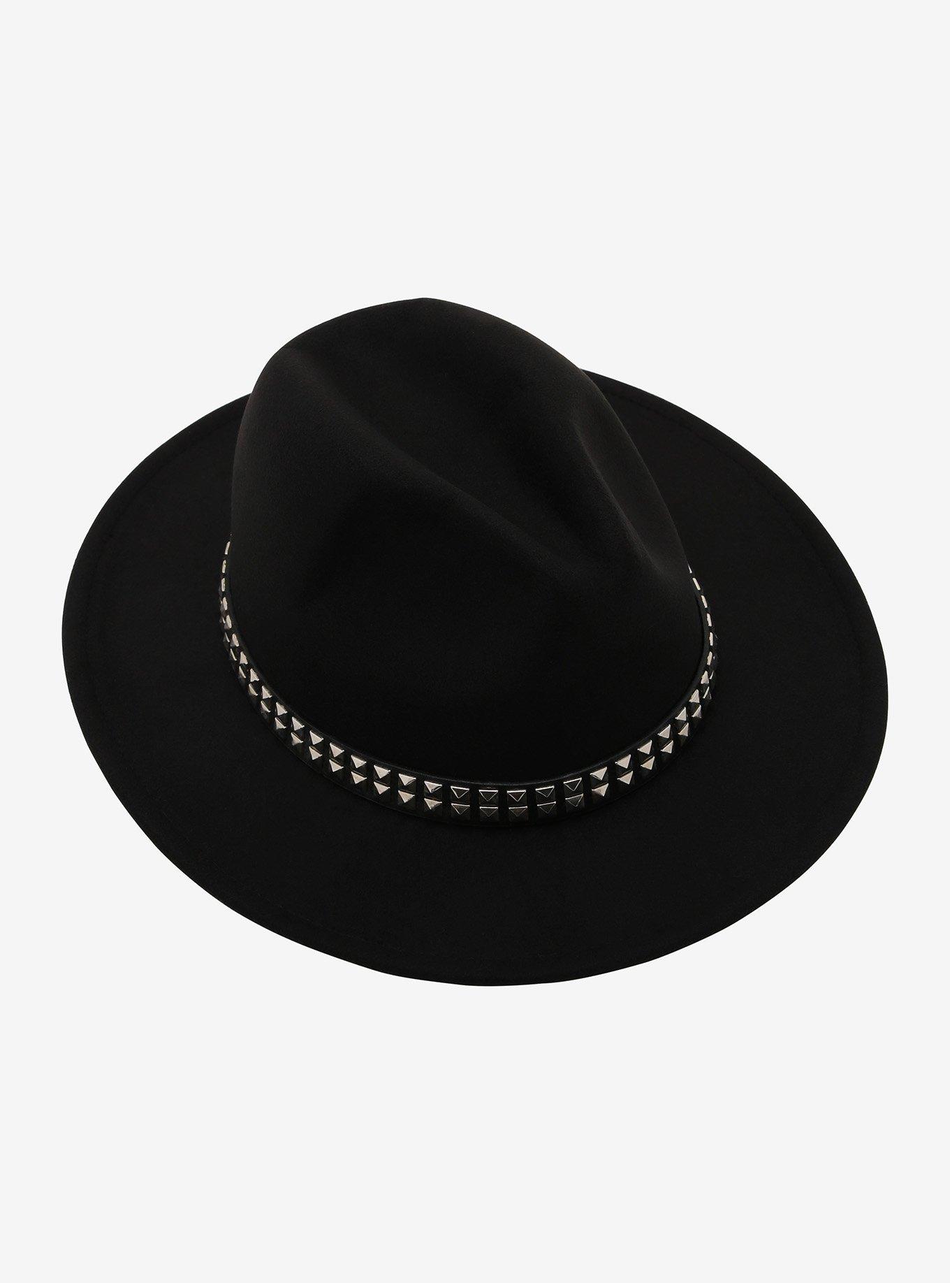 Black Wide Brim Studded Fedora, , hi-res