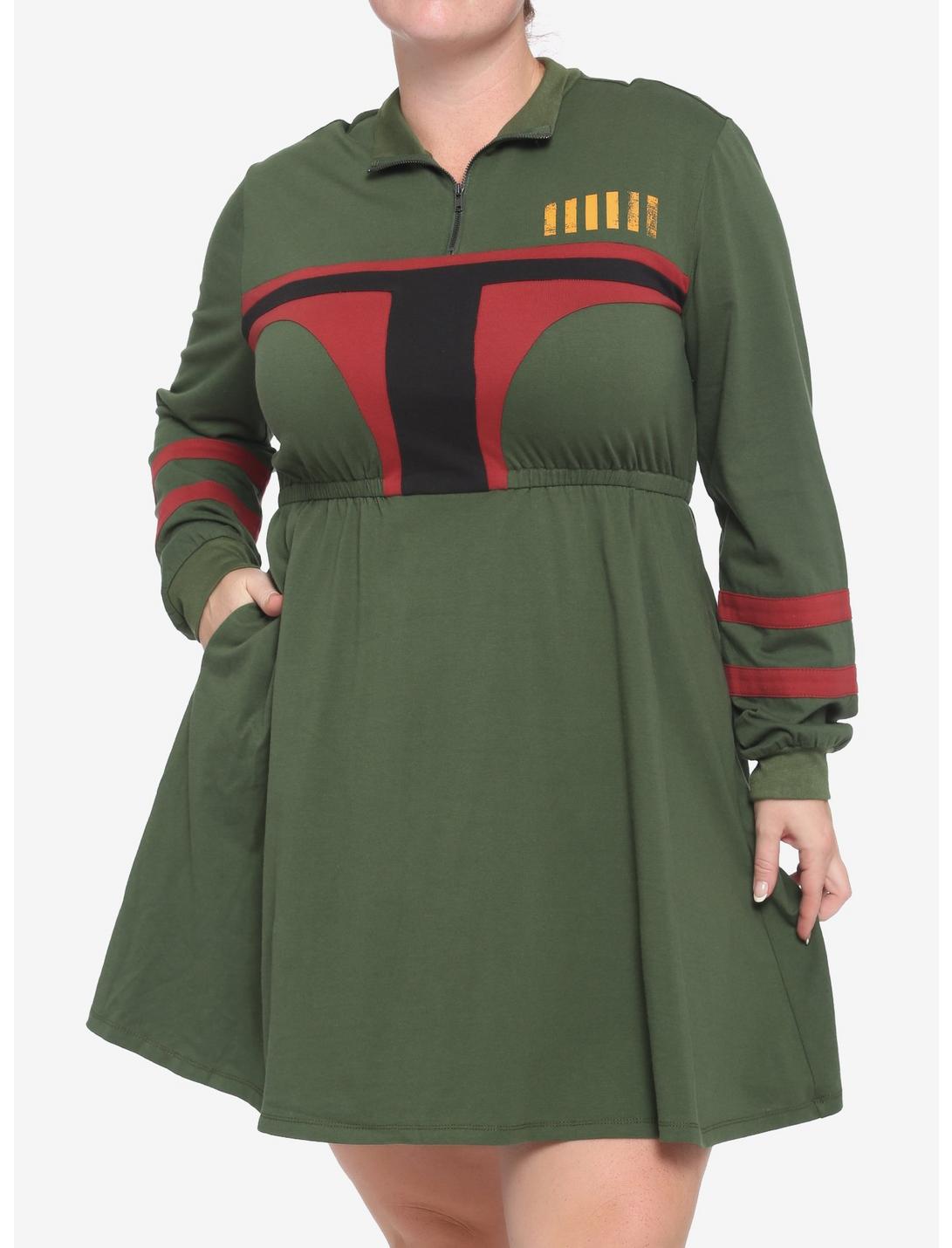 Her Universe Star Wars Boba Fett Zip-Neck Long-Sleeve Dress Plus Size, MULTI, hi-res
