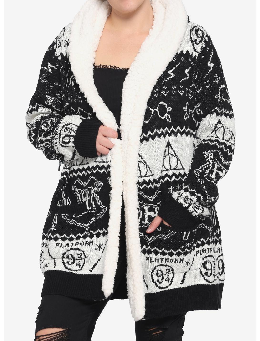 Harry Potter Deathly Hallows Sherpa Open Cardigan Plus Size, MULTI, hi-res