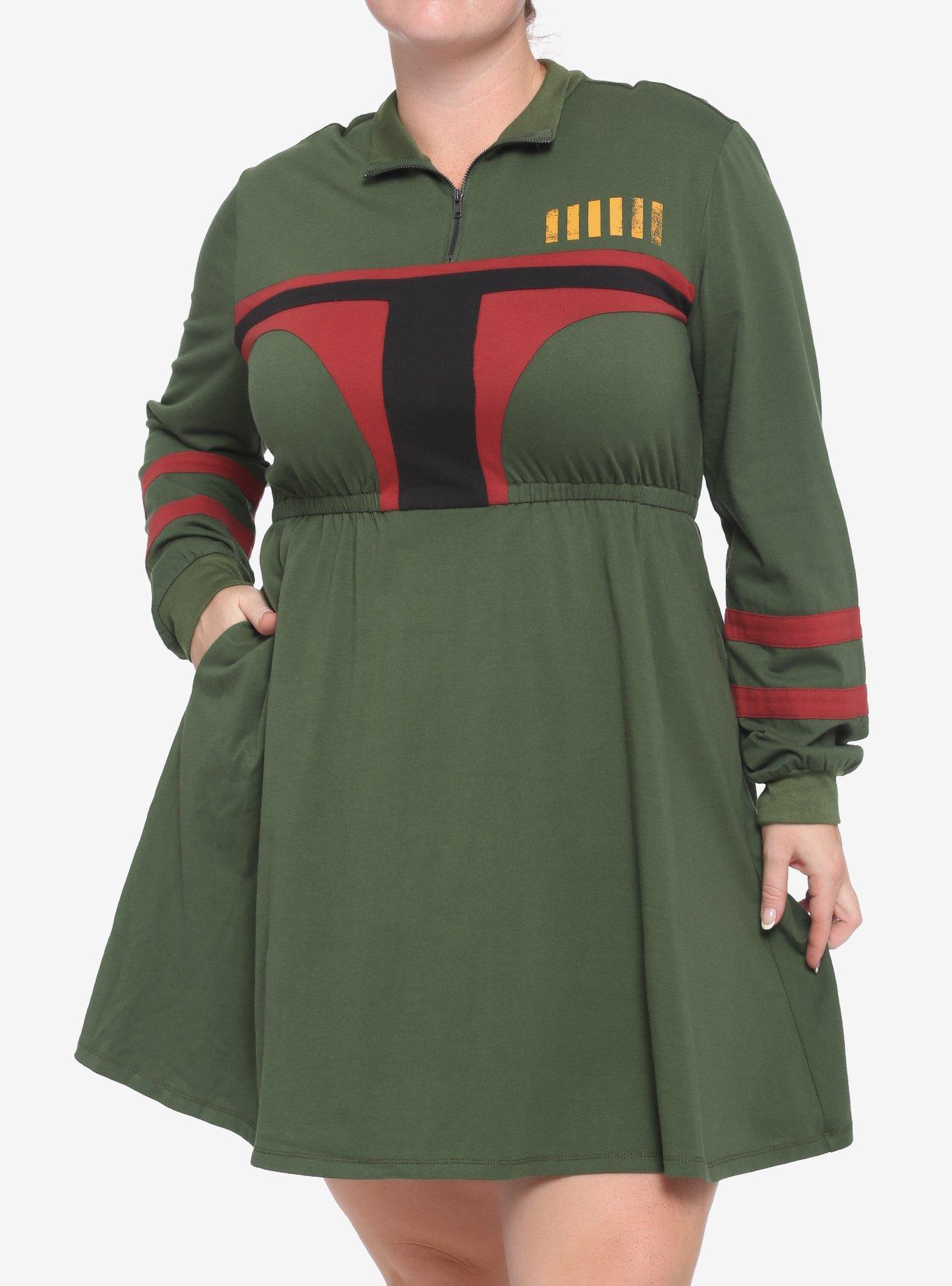 Her Universe Star Wars Boba Fett Zip-Neck Long-Sleeve Dress Plus Size, MULTI, hi-res