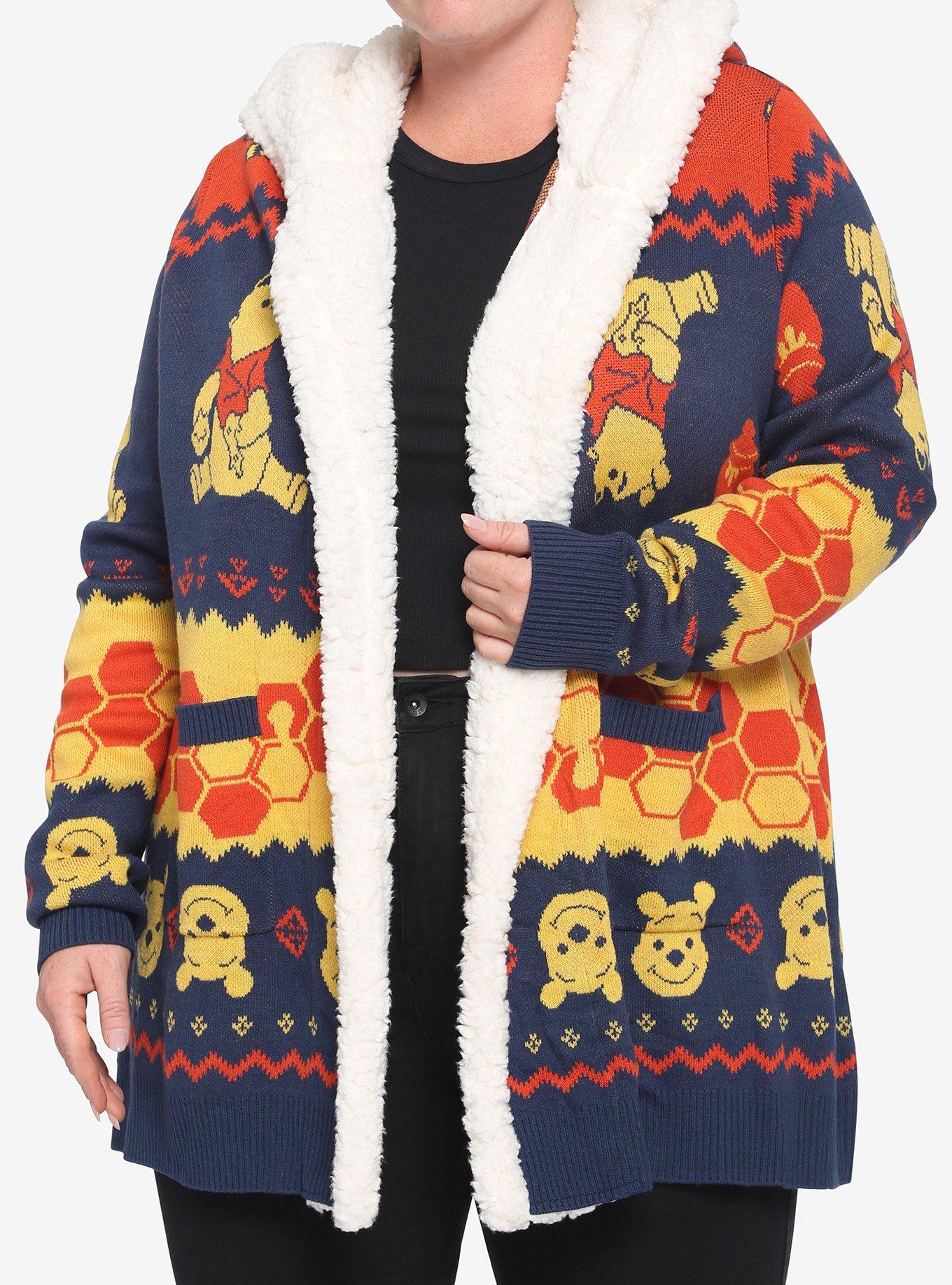 Disney Winnie The Pooh Fair Isle Sherpa Girls Open Cardigan Plus Size, MULTI, hi-res