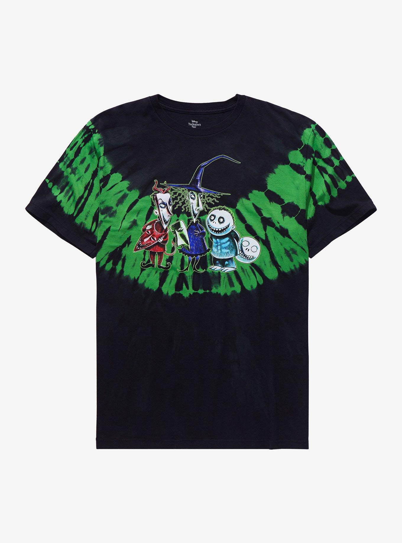 The Nightmare Before Christmas Green & Black Lock Shock & Barrel Tie-Dye Boyfriend Fit Girls T-Shirt, MULTI, hi-res