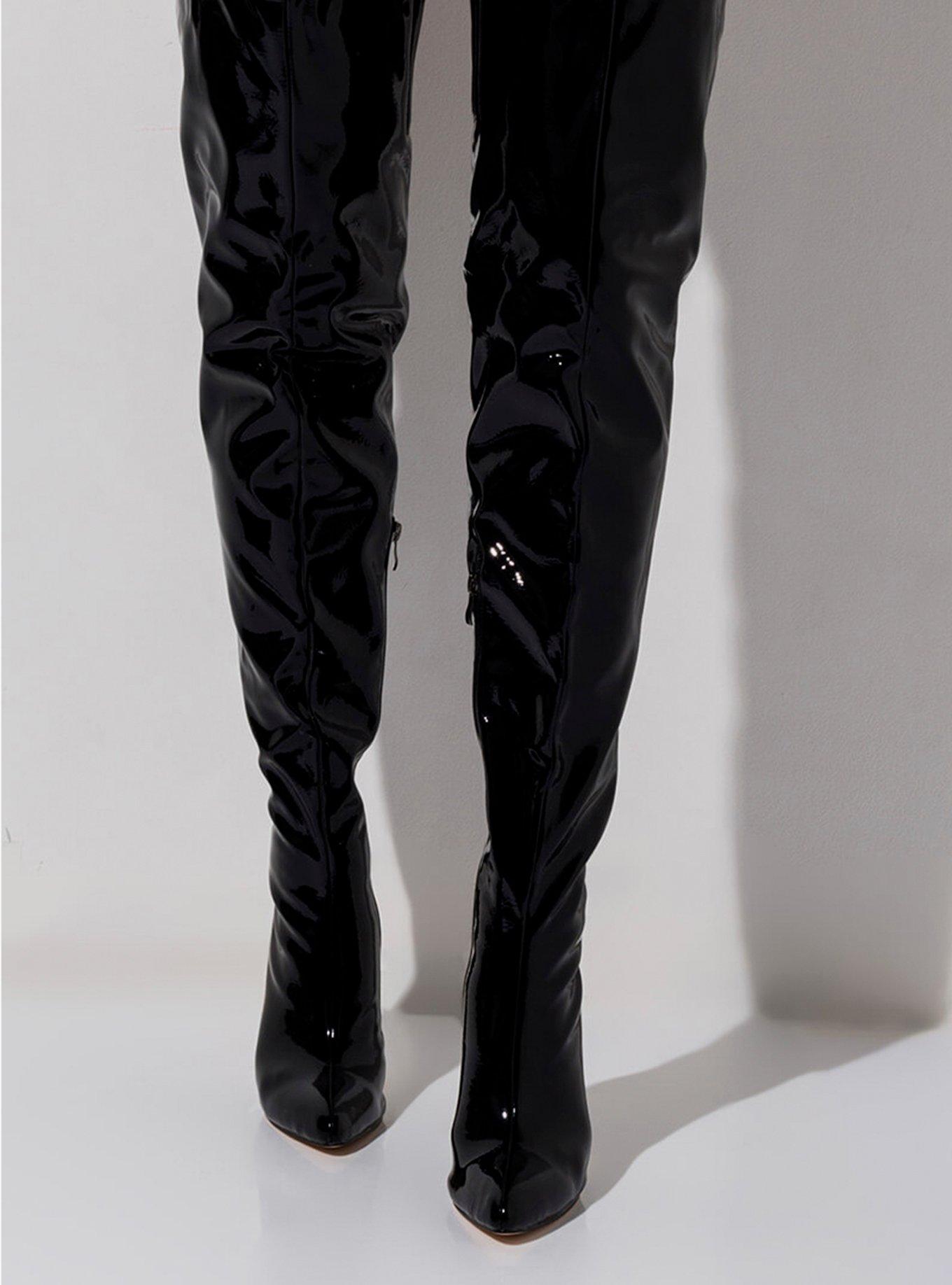 Azalea Wang Patent PVC Wedge Boots, BLACK, hi-res