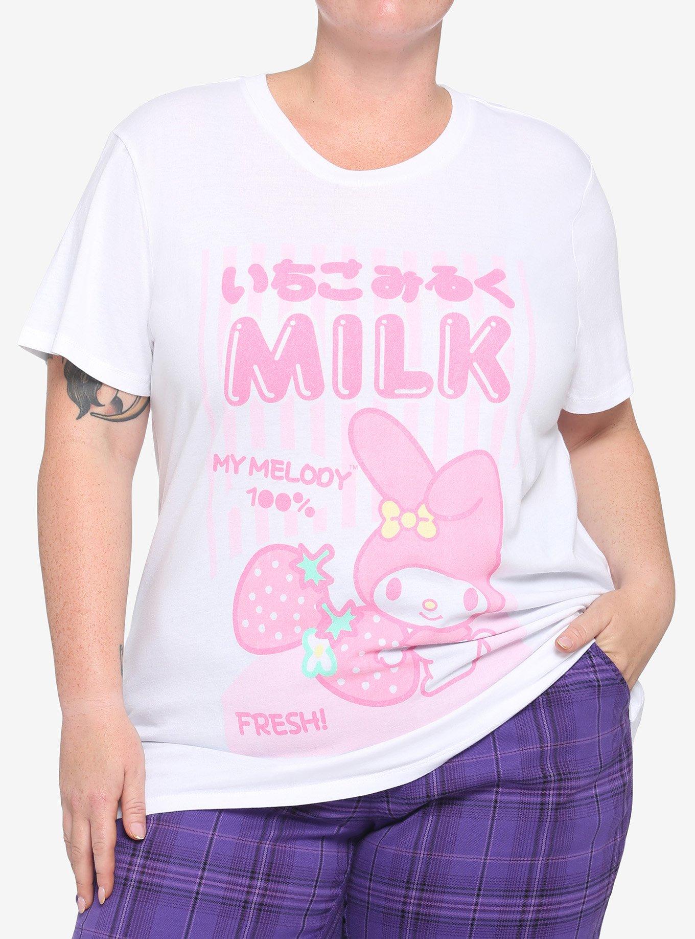 My Melody Strawberry Milk Girls Boyfriend Fit T-Shirt Plus Size, MULTI, hi-res