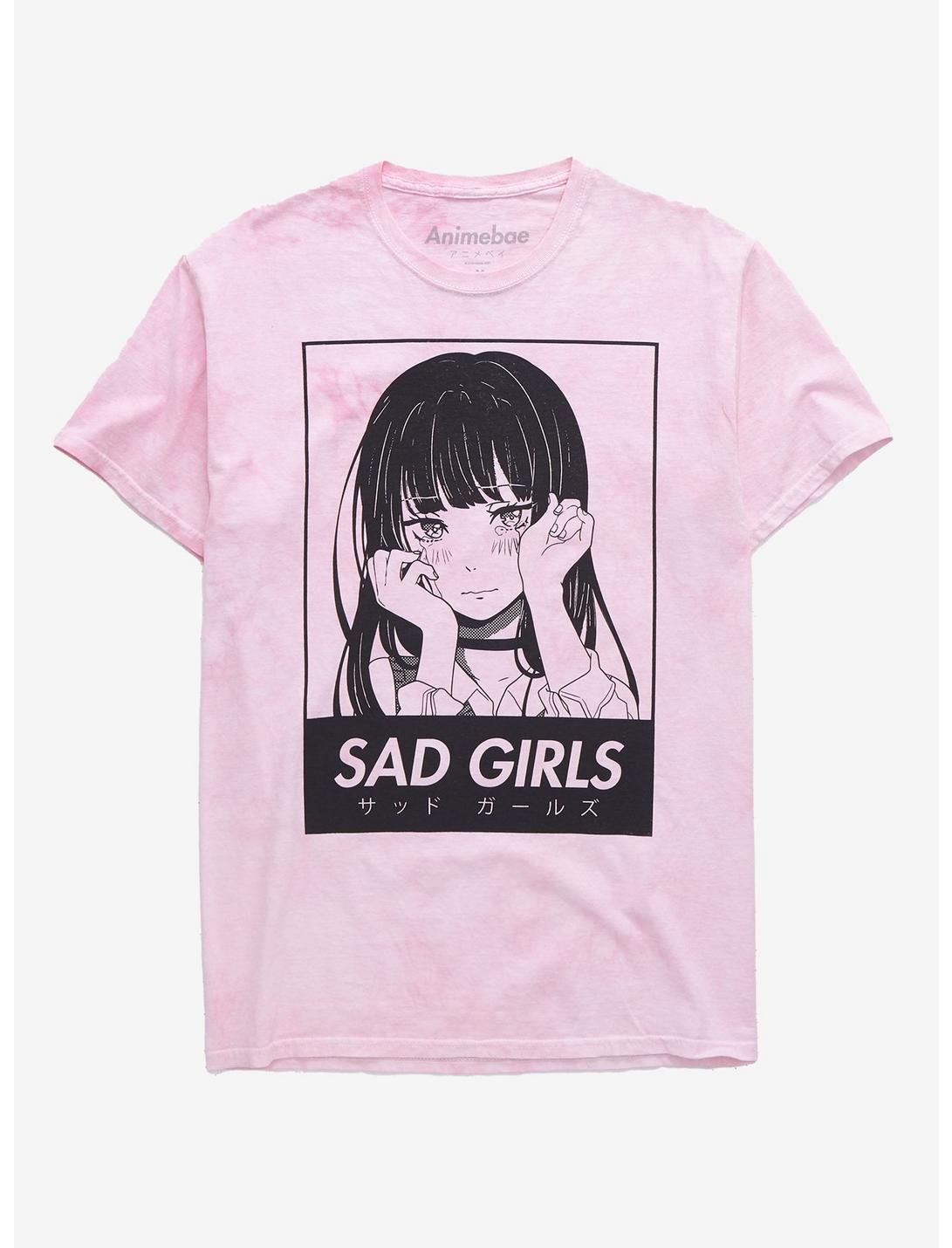 Animebae Sad Girl Pink Wash T-Shirt, LIGHT PINK, hi-res