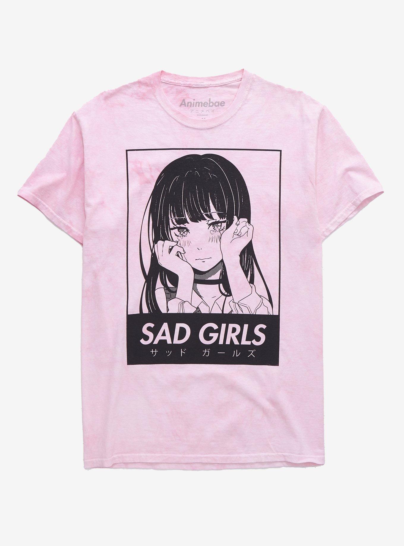 Animebae Sad Girl Pink Wash T-Shirt, LIGHT PINK, hi-res