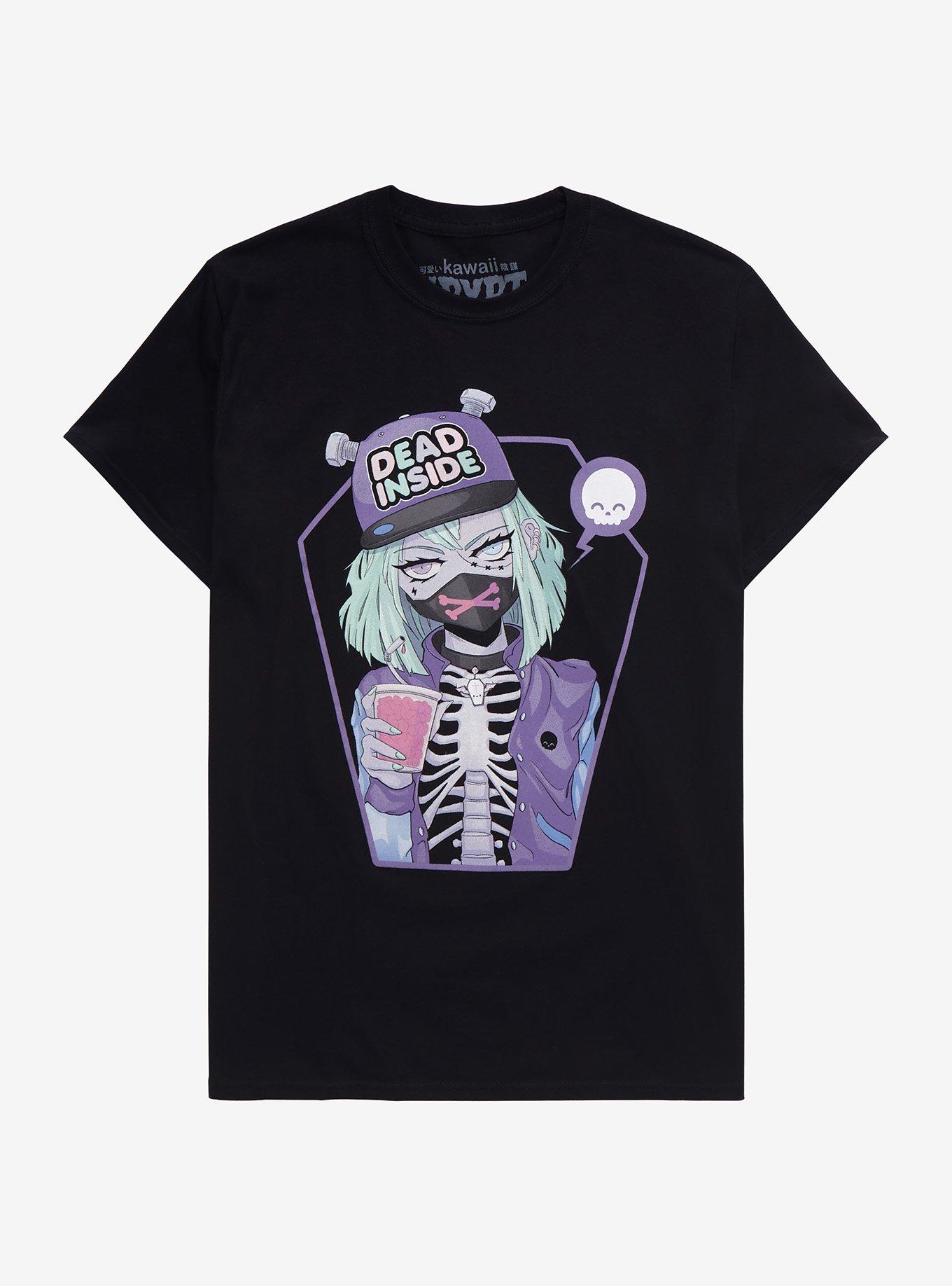 Dead Inside Skeleton Girl T-Shirt By Kawaii Krypt, BLACK, hi-res